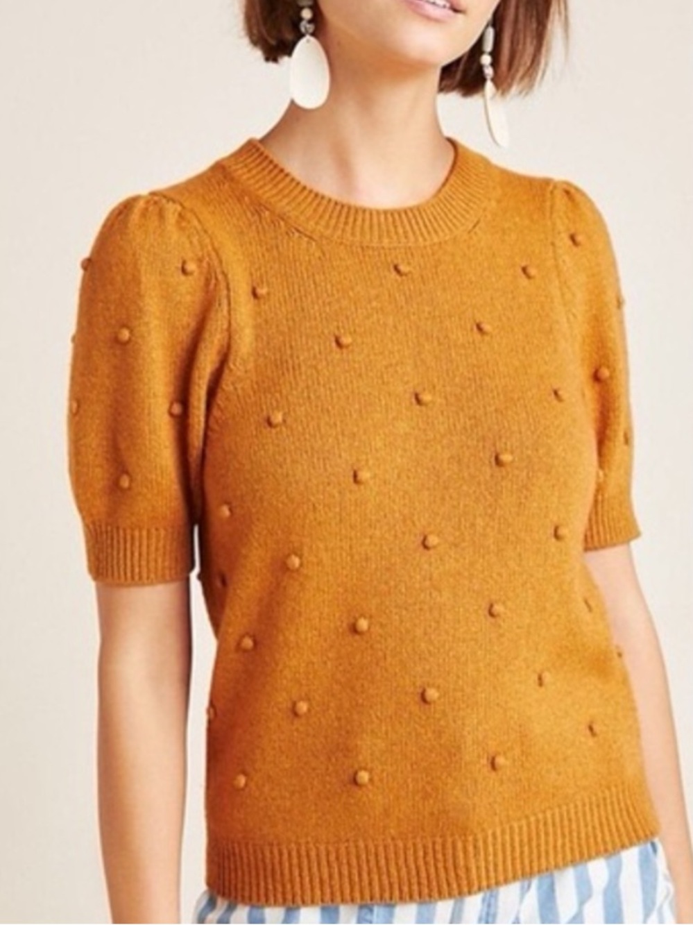 Anthropologie Pommed Pom Pom Short Sleeved Sweater Top Size XL Made in Italy - Picture 13 of 13